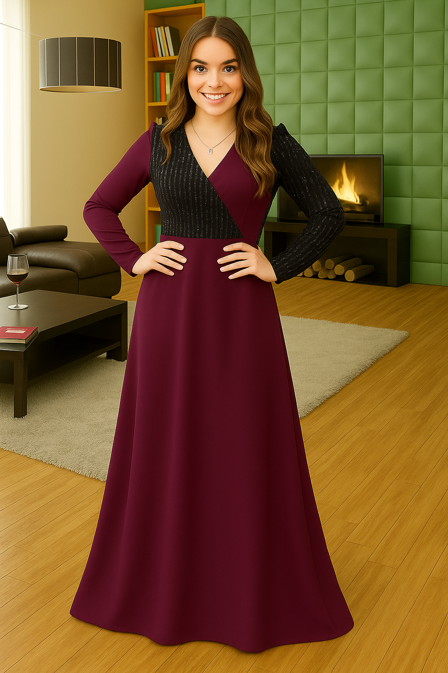 Women's Copper Embroidered Lycra Blend Maxi Dress – Full Length