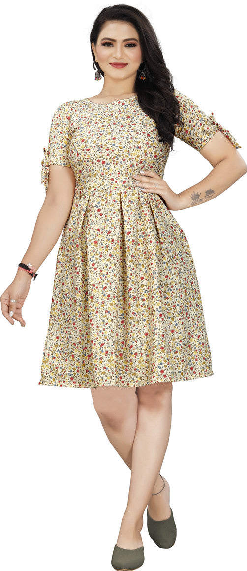 Women's Yellow Crepe Fit & Flare Dress – Knee Length