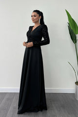 Women's Black Embroidered Lycra Blend Maxi Dress – Full Length
