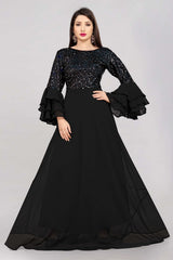 Women's Green Embroidered Velvet Maxi Dress – Full Length