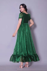 Women's Green Silk Fit & Flare Dress – Below Knee