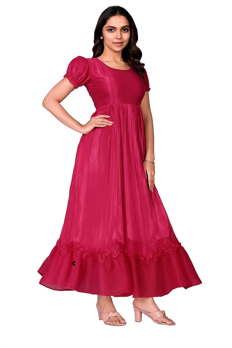 Women's Green Silk Fit & Flare Dress – Below Knee