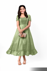 Women's Green Silk Fit & Flare Dress – Below Knee