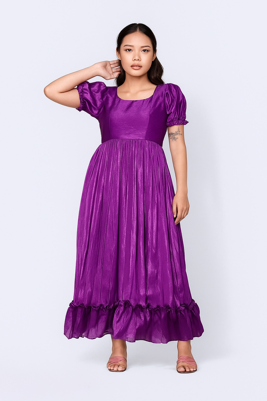 Women's Green Silk Fit & Flare Dress – Below Knee