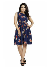 Women's Navy Blue Printed Crepe Fit & Flare Dress – Knee Length