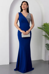 Women's Embroidered Lycra Blend Maxi Dress – Full Length