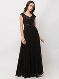 Women's Black Embroidered Georgette Maxi Dress – Ankle Length