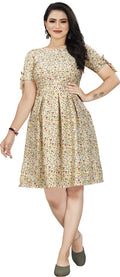 Women's Yellow Crepe Fit & Flare Dress – Knee Length