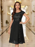 Women's Black Embroidered Lycra Blend Fit & Flare Dress – Knee Length