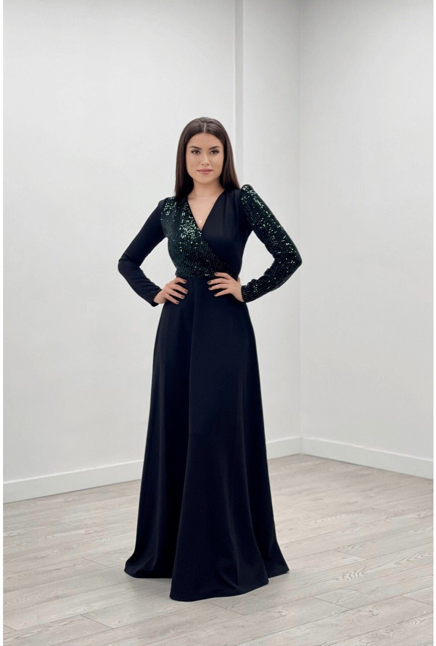 Women's Embroidered Lycra Blend Fit & Flare Dress (V-Neck) – Full Length