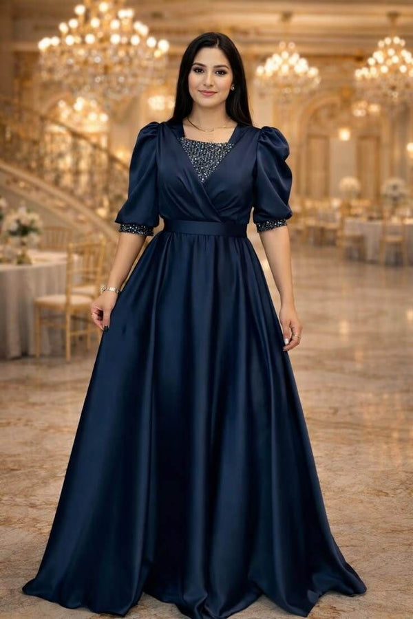 Women's Embellished Lycra Blend Fit & Flare Dress – Full Length