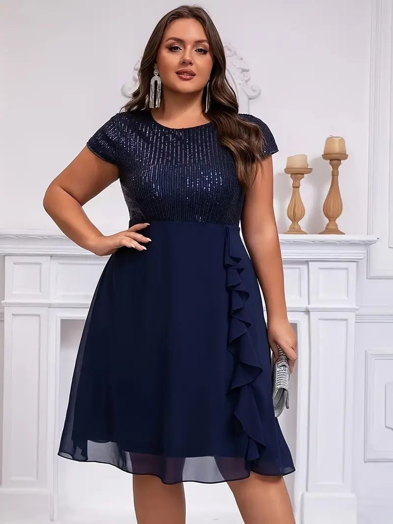 Women's Navy Embroidered Lycra Blend Bodycon Dress – Knee Length